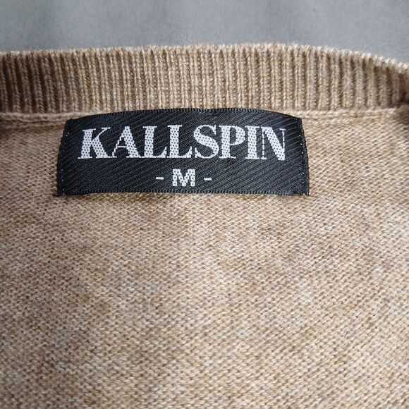 Kallspin Sweater Vest Mens M Cashmere Wool Classic Stretch Preppy Beige V Neck - Picture 3 of 9